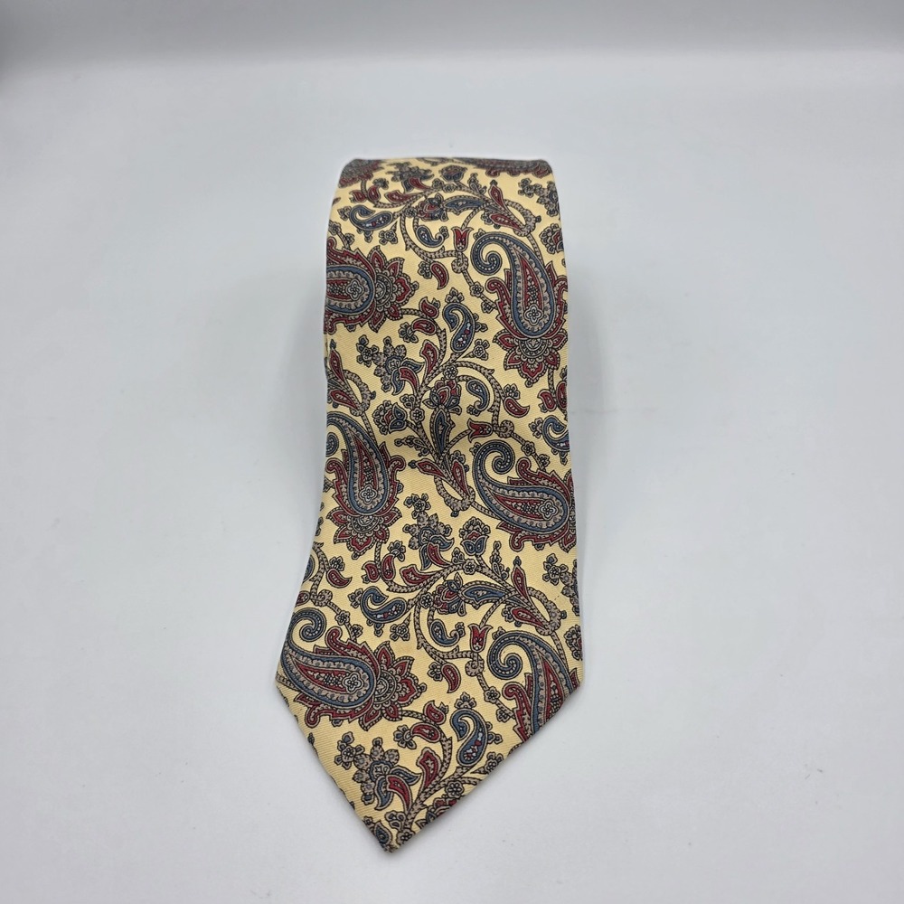 Vintage Land's End Necktie Yellow Red Blue  Paisley 100% Silk  57" L x 3" W USA‎